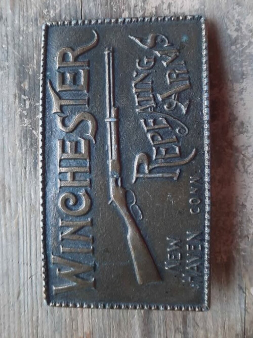 Vintage Winchester Repeating Arms Brass Western Belt Buckle